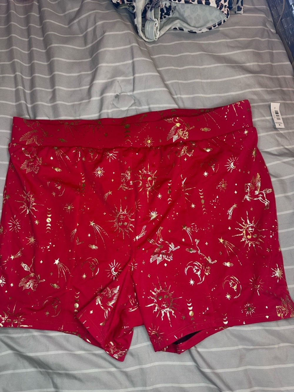 torrid Red Shorts with Metallic Gold Celestial Print